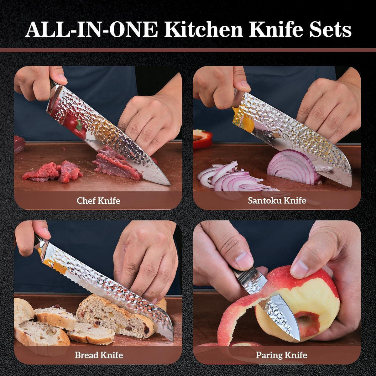 MESSERBLOCKSET 15-teilig Naturholzfarben - Multicolor, Metall