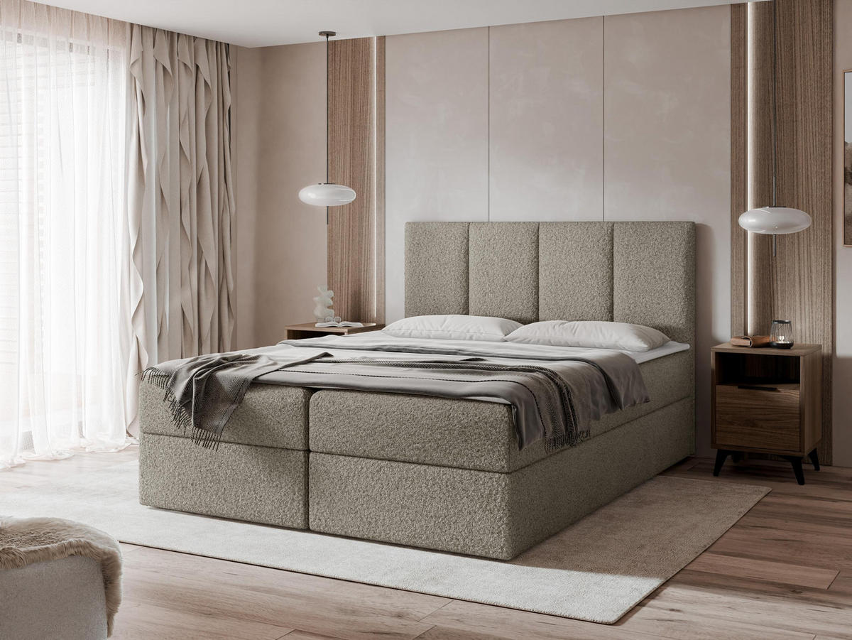 BOXBETT Rebos Boucle - H3 - Hellbraun, Holz/Textil (180/200cm) - MIRJAN24