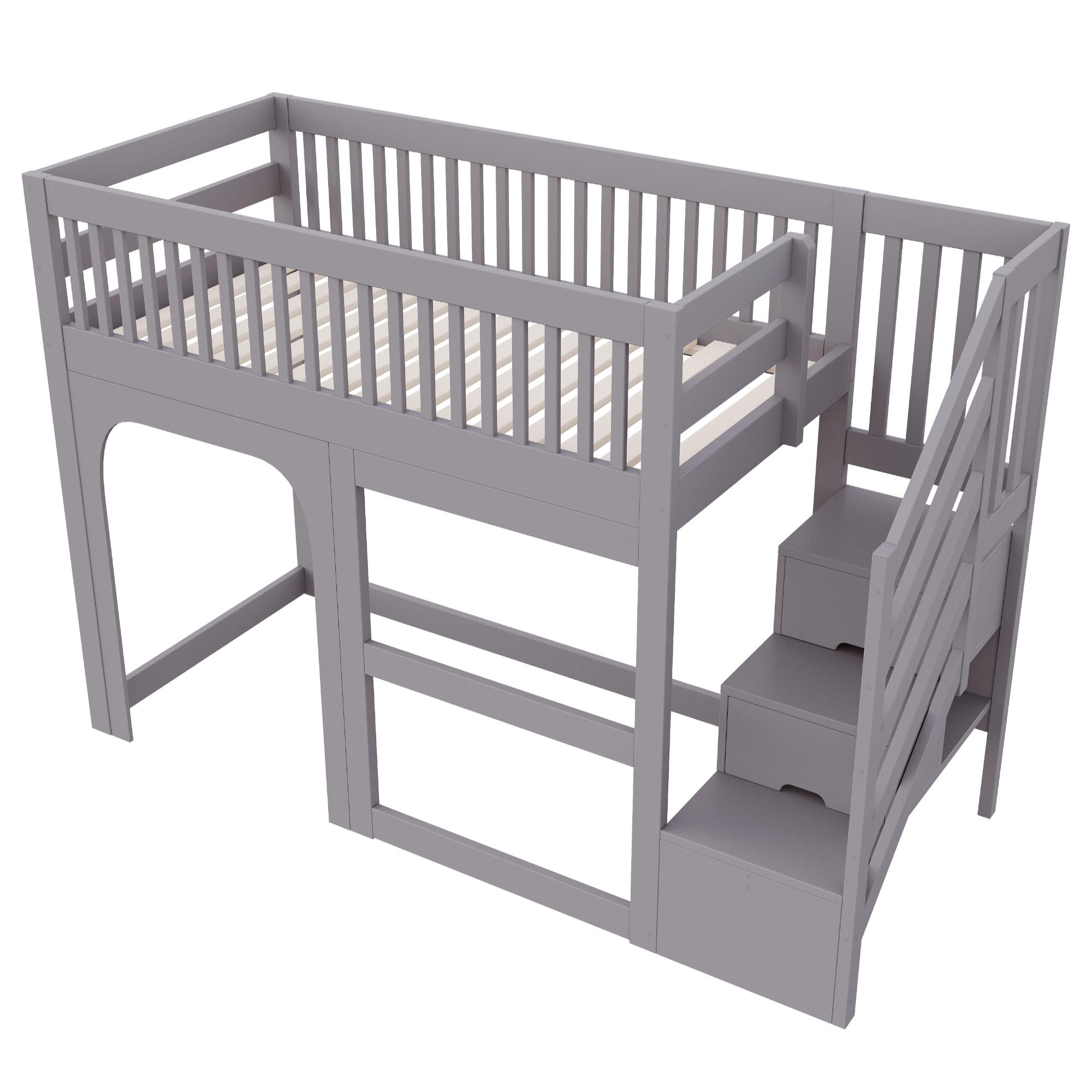 HOCHBETT 90/200 cm mit Stauraum und LED, DE-41584, in Grau - Grau, Holzwerkstoff (90/200cm) - ComfortXL