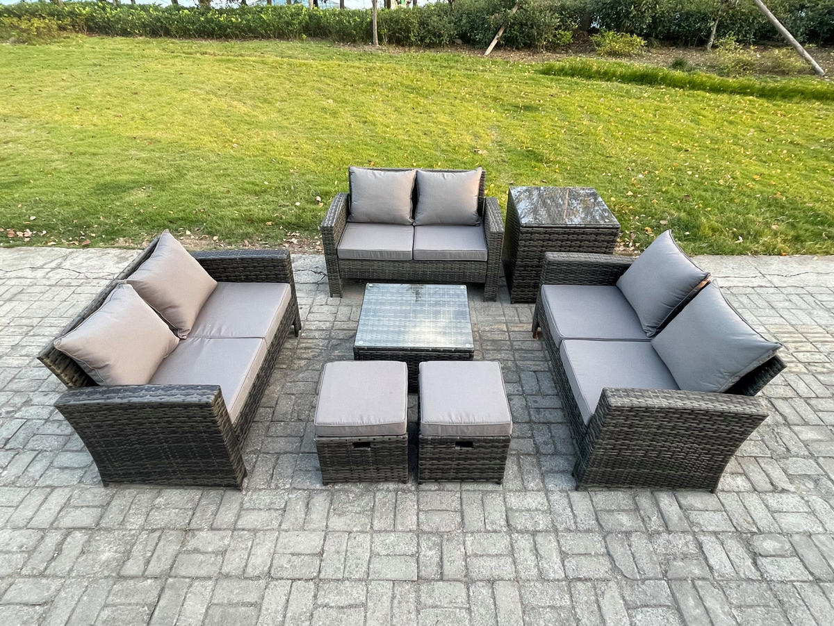 GARTENMÖBELSET Polyrattan Dunkelgrau 8-Sitzer - Dunkelgrau, Metall - Fimous