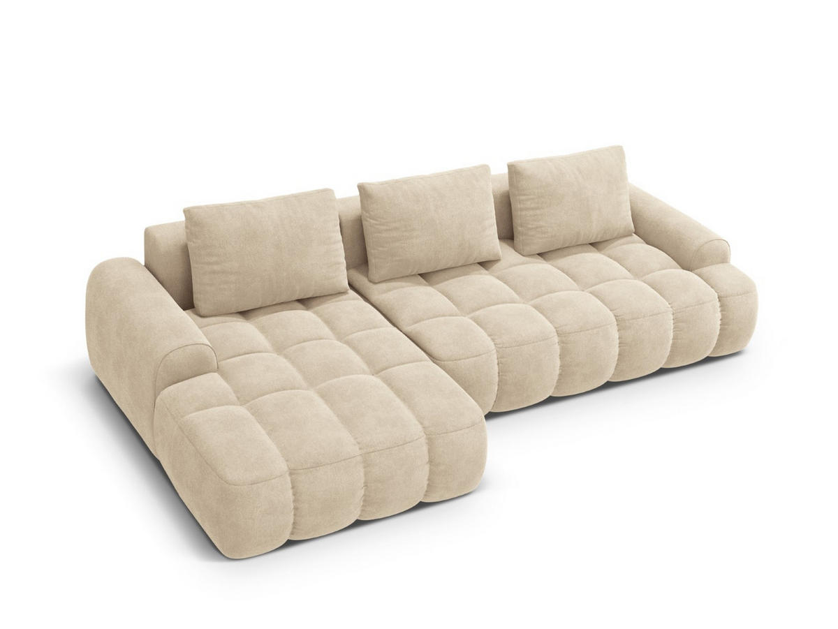 AUSKLAPPBARES-ECKSOFA links mit Container Linz aus Samt leichtes beige 3 Sitzplätze - Creme, Textil (142/275cm) - Cosmopolitan Design
