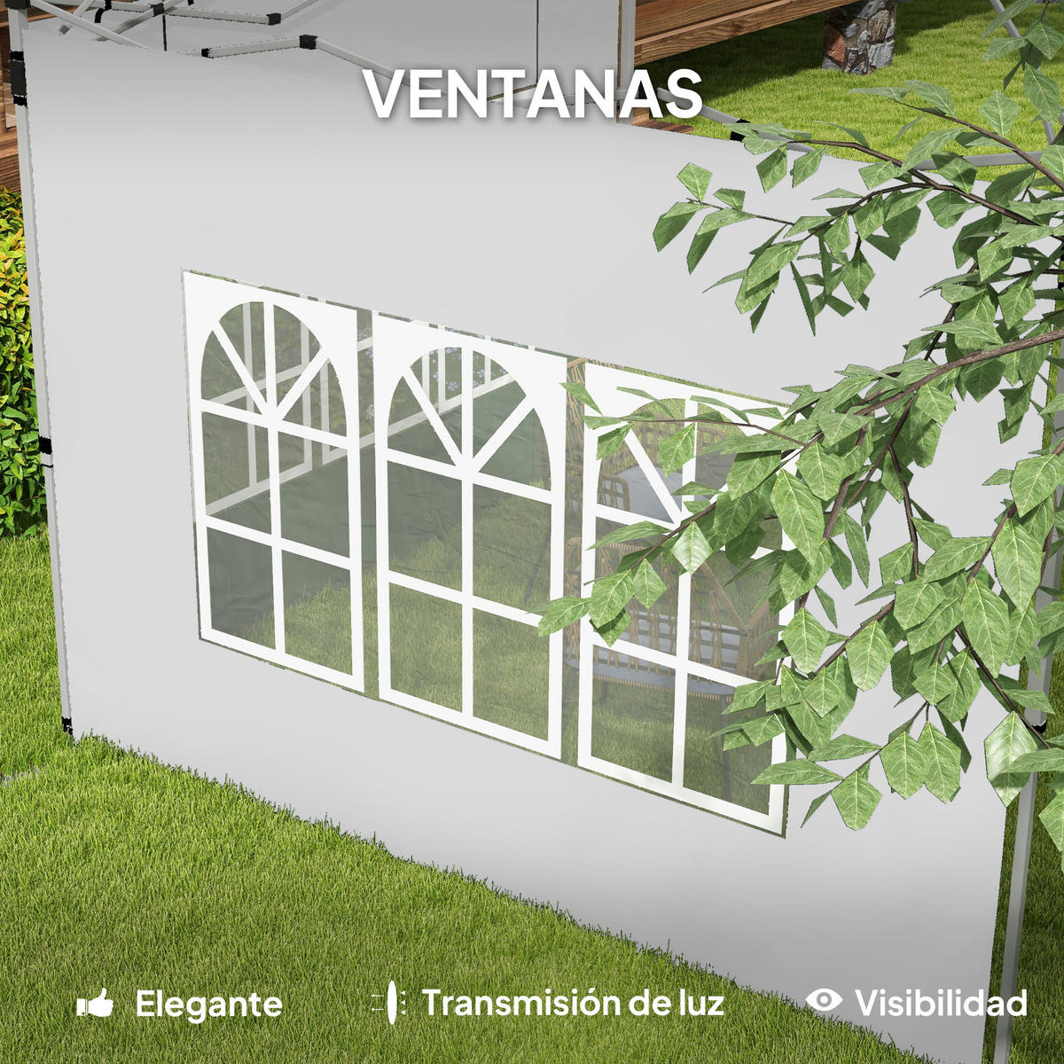 PAVILLON-SEITENWAND, Oxford-Stoff weiß mit Fenstern - Weiß, Textil (27.5/7.5/31.5cm) - Vallsero
