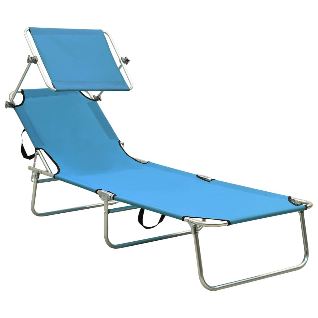 KLAPPLIEGE mit Sonnendach Blau Aluminium - Blau, Textil (57.5/27/187cm) - furnicato