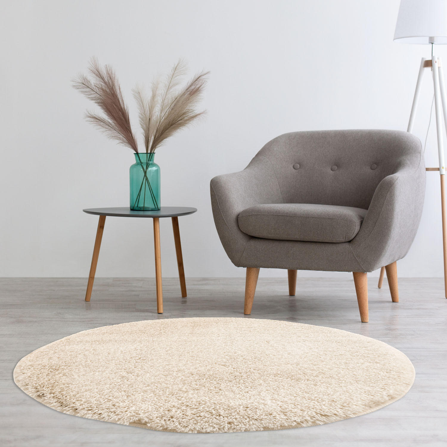HOCHFLOR-TEPPICH Shaggy Pulpy 100 Creme 80 cm Rund - Creme, Textil (80/80cm) - carpet city