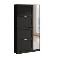 SCHUHSCHRANK 80/24/147 cm mit Spiegeltüren, 4 Klappenfächern und verstellbaren Einlegeböden, Schwarz - Schwarz, Holzwerkstoff (80/147/24cm) - Redom