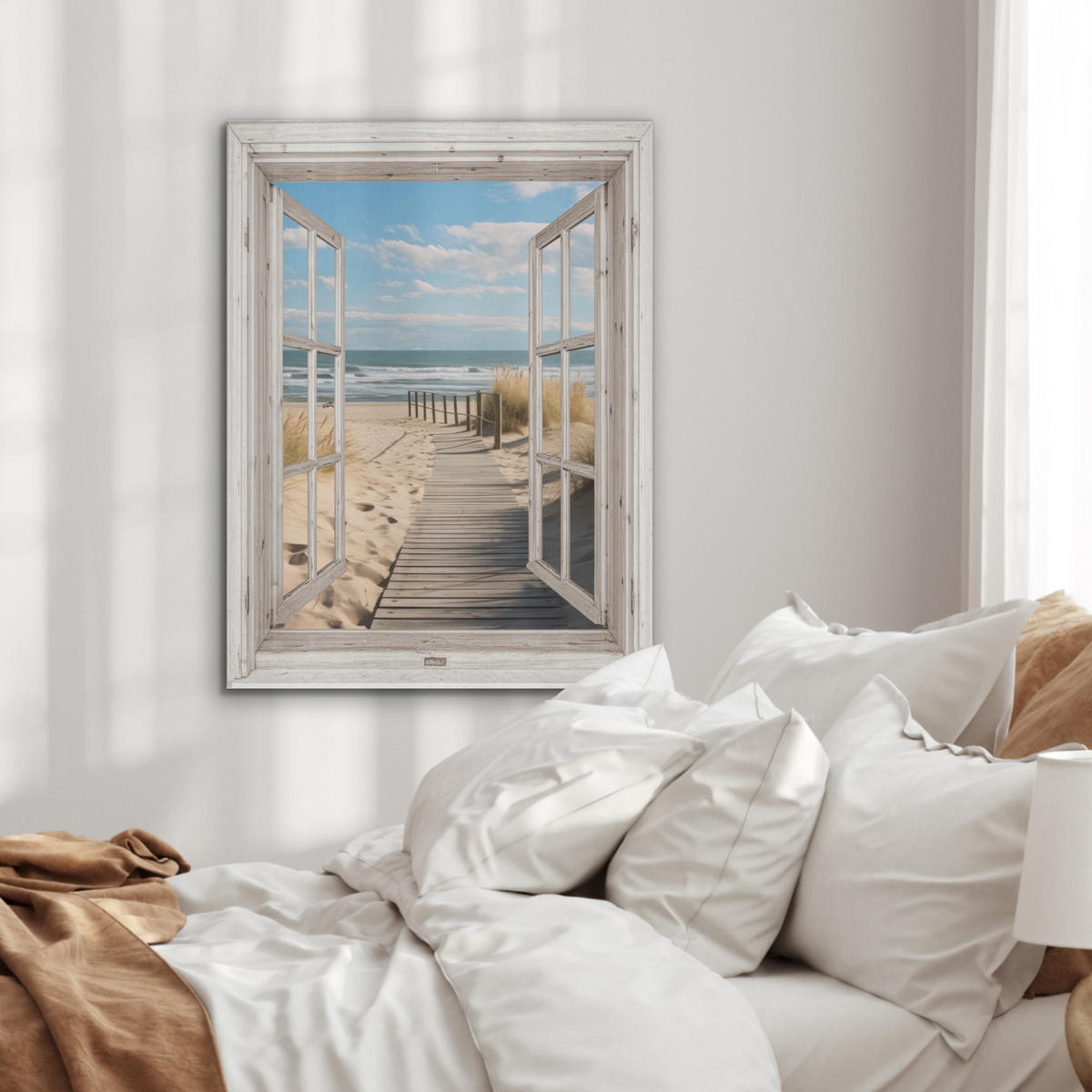 AKUSTIKPANEEL Fenster - Meer - Küste - Natur - Ausblick - Strand - Wattenmeer 60x80 cm - Beige, Textil (60/0.9/80cm) - MuchoWow