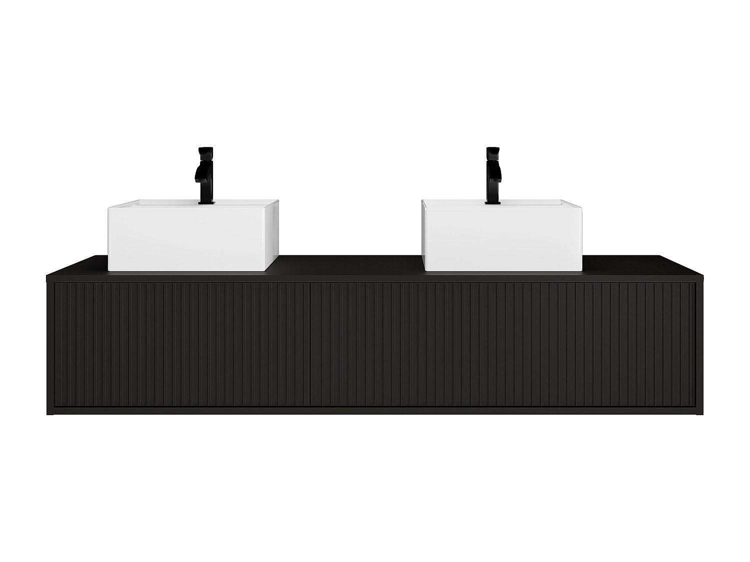 DOPPELWASCHTISCH - 150 cm x 47 cm - Holz, Platte - Schwarz - ARNEGA - Schwarz, Holz (150/32/47cm) - Vente-Unique