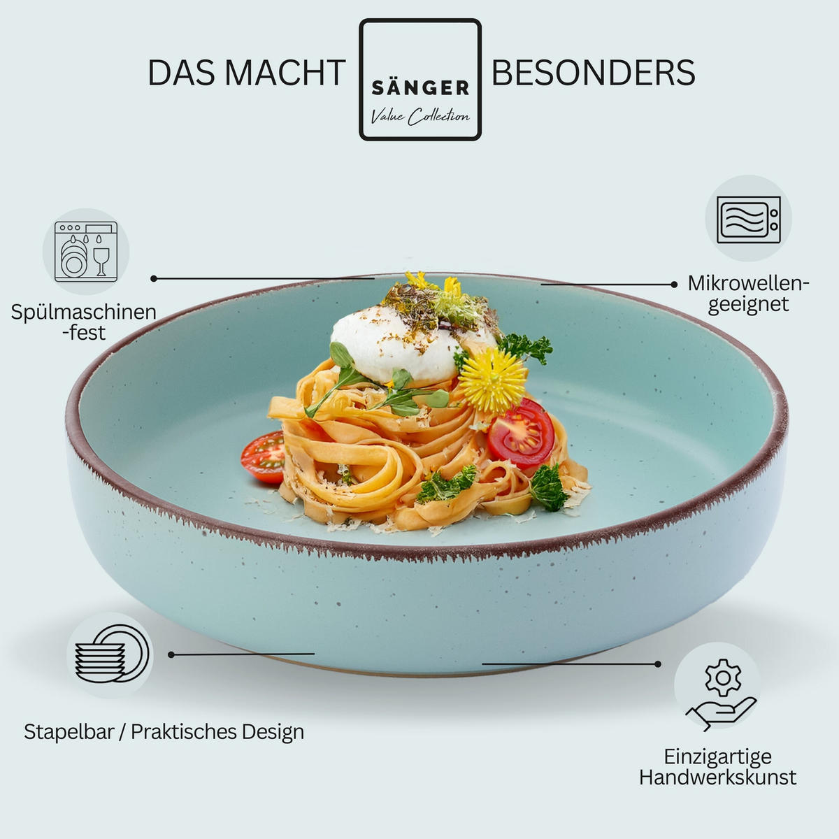 PASTASCHALEN BOMBAY SKY SHADES - 4 teilig aus Steingut - Blau/Grau, Stein (20.5cm) - Sänger