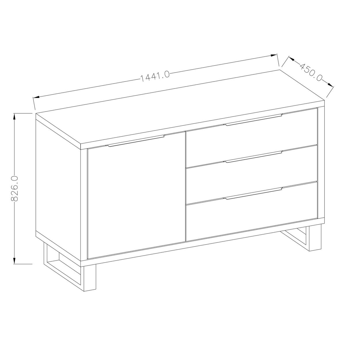 SIDEBOARD HALENZA 144/83/45 cm mit 3 Schubladen und 1 Türen Eiche Wotan - Eiche Wotan, Holzwerkstoff (144/83/45cm) - MASSENO
