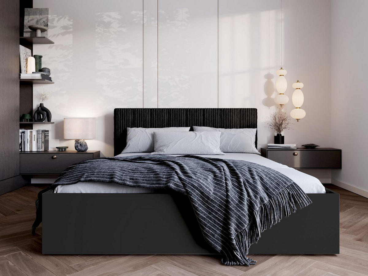 BETT Schwarz STYLE Mit Matratze Gepolsterter Schwarzer Kopfteil 120x200 cm - Schwarz, Textil (120/200cm) - Sepro Meble