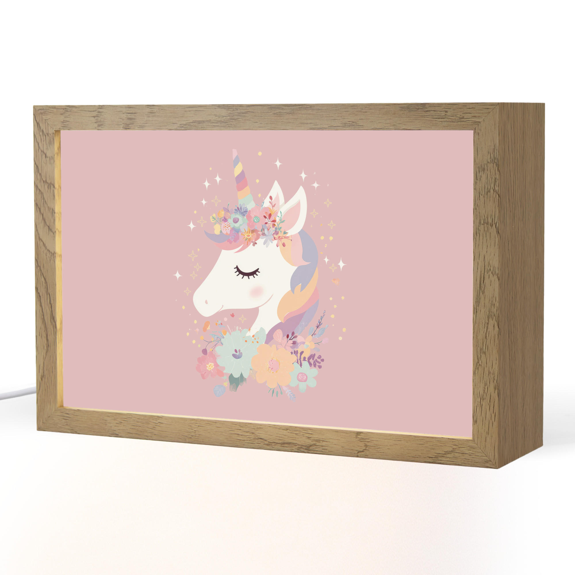 OnlyWow NOČNÍ LAMPIČKA Jednorožec - růžová - květiny 30x20 cm