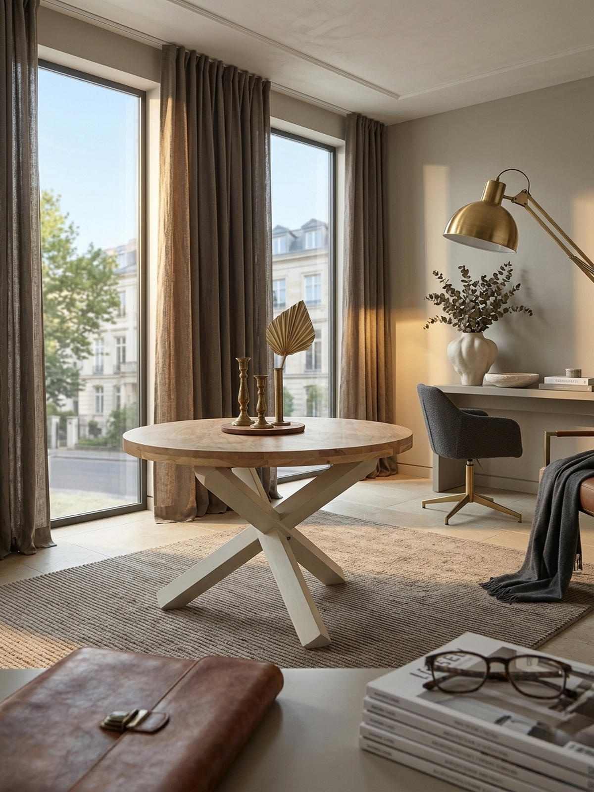 ESSTISCH Massivholz Rund Kreuzbeine Handgefertigt TEKO, Beige 120x120x75 cm - Beige/Weiß, Holz (120/120/75cm) - KADIMA DESIGN