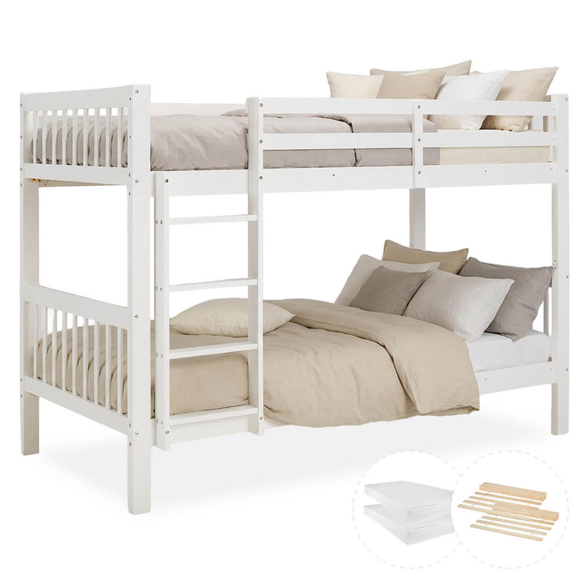 ETAGENBETT mit Matratzen 90/200 cm Weiß - Weiß, Holz (90/200cm) - Homestyle4u