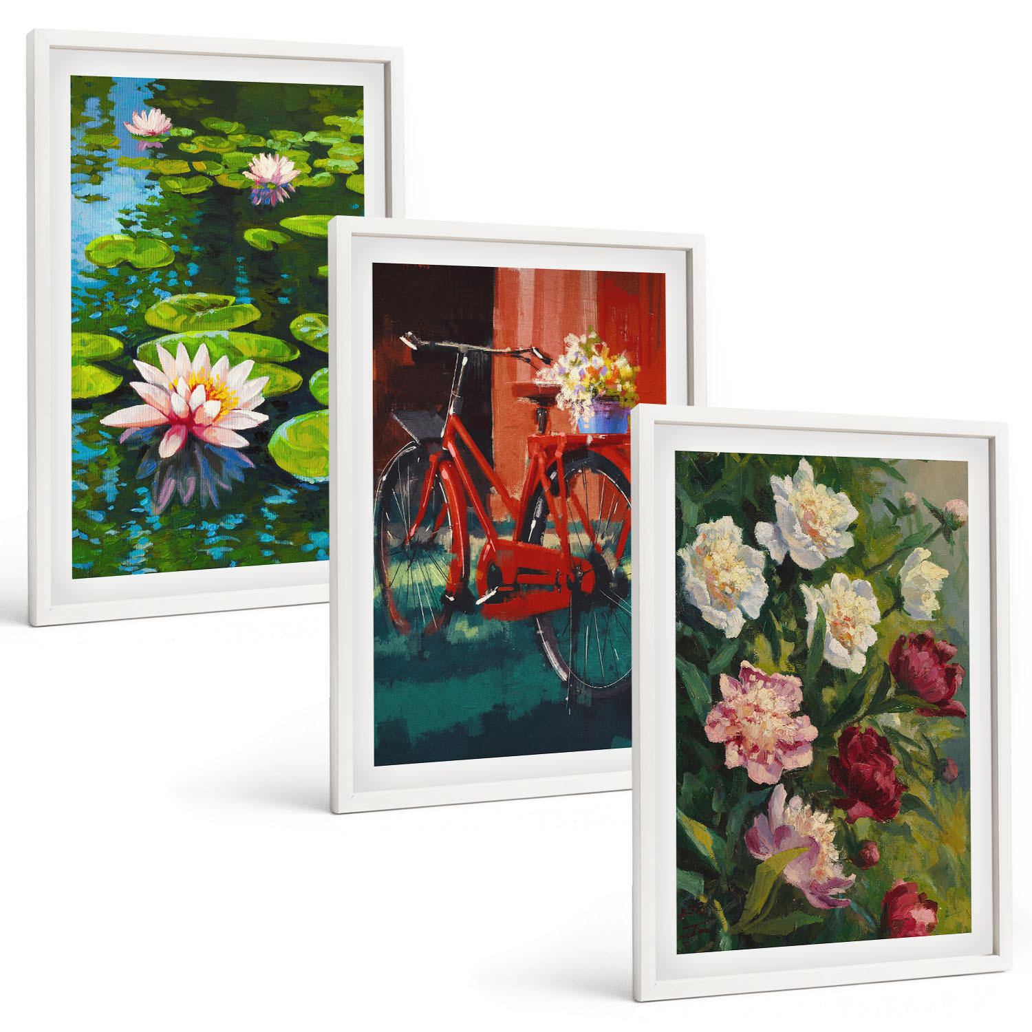 BILDER SET 3er Set - 40x60 cm Weißer Rahmen - Lilien im Garten, bunte Blumen - Weiß, Kunststoff (40/60cm) - TULUP