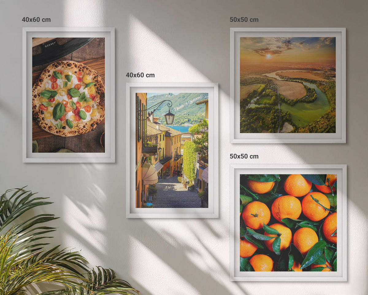 WANDBILDER 4er-Set - 50x50 cm & 40x60 cm Weißer Rahmen - Italienische Flüsse, Hügel, Straße - Weiß, Kunststoff (50/50cm) - ArtPrintCave