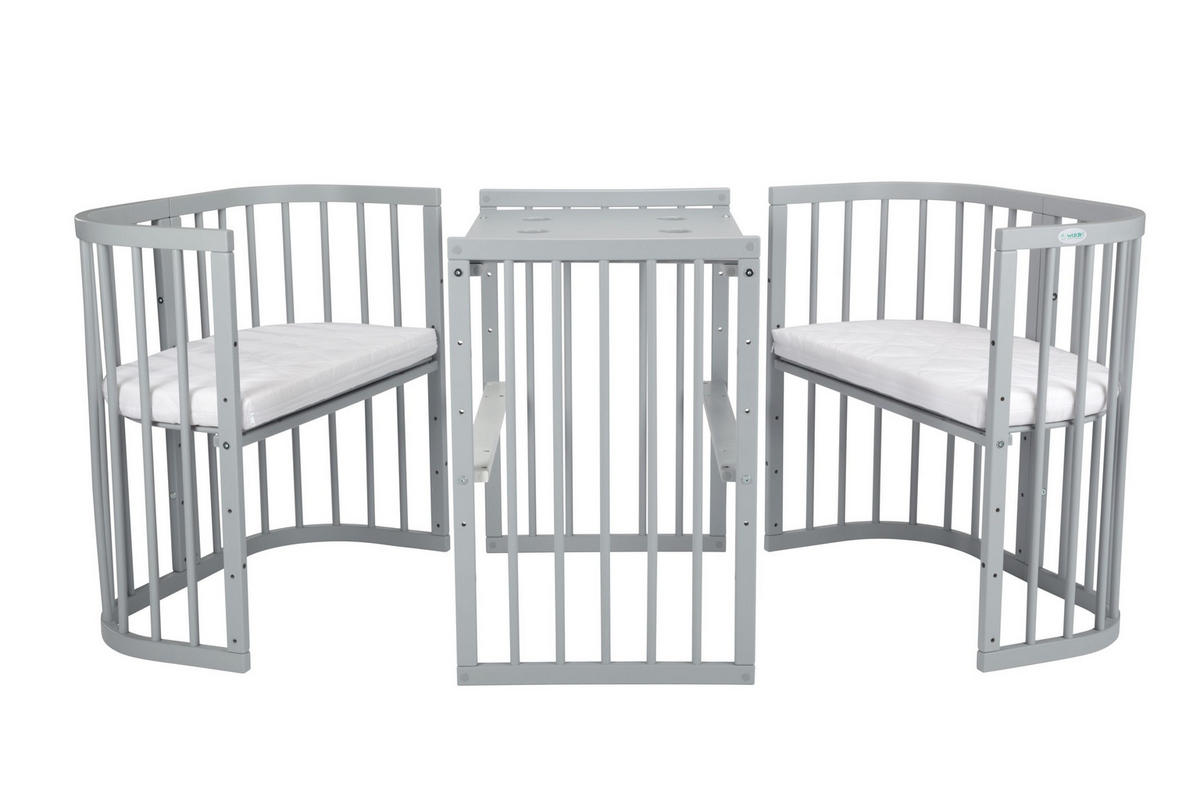 BABYBETT GREY, 7in1 mit Matratze - Grau, Holz (73/123cm) - waldin