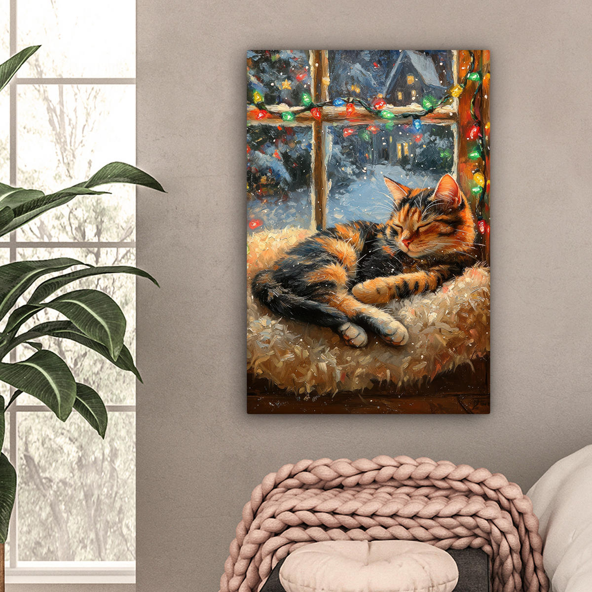 LEINWANDBILD Katze - Weihnachten - Winter - Tier 40x60 cm - Bernsteinfarben, Textil (40/60cm) - MuchoWow