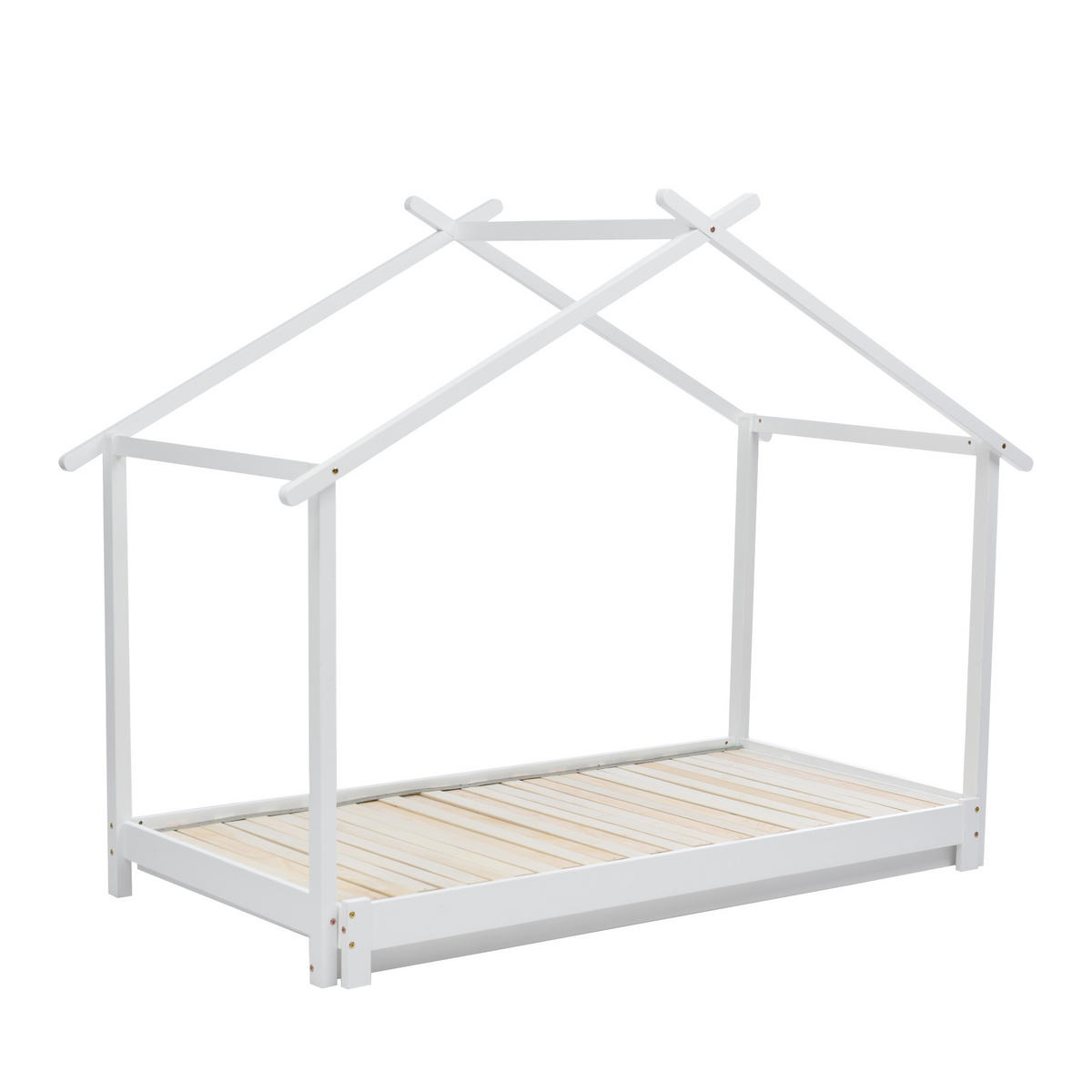 HAUSBETT 90/190 cm weiß aus massivem Kiefernholz mit Lattenrost - Weiß, Holz (90/190cm) - OKWISH