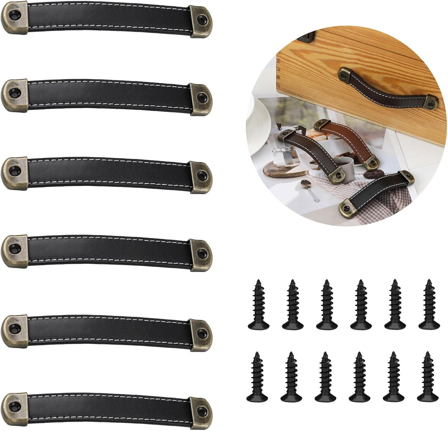MÖBELGRIFF , 6 Ledermöbelgriffe - Schwarz, Leder (2.4/0.8/19cm) - BELZ