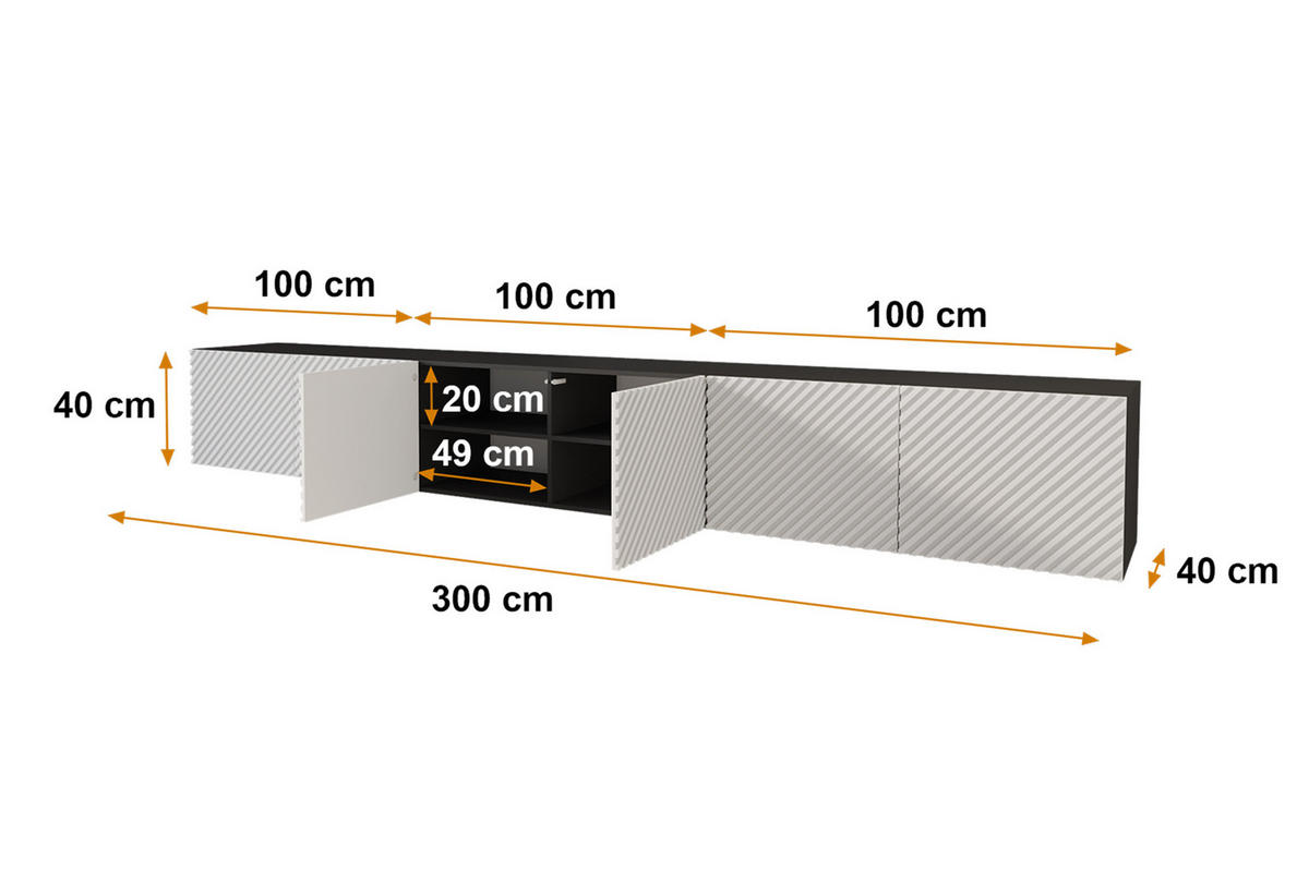 LOWBOARD ZENO-W 3x100x40x40 cm - Schwarz / Weiß - Eiche Wotan, Holzwerkstoff (300/40/40cm) - ALTDECOR