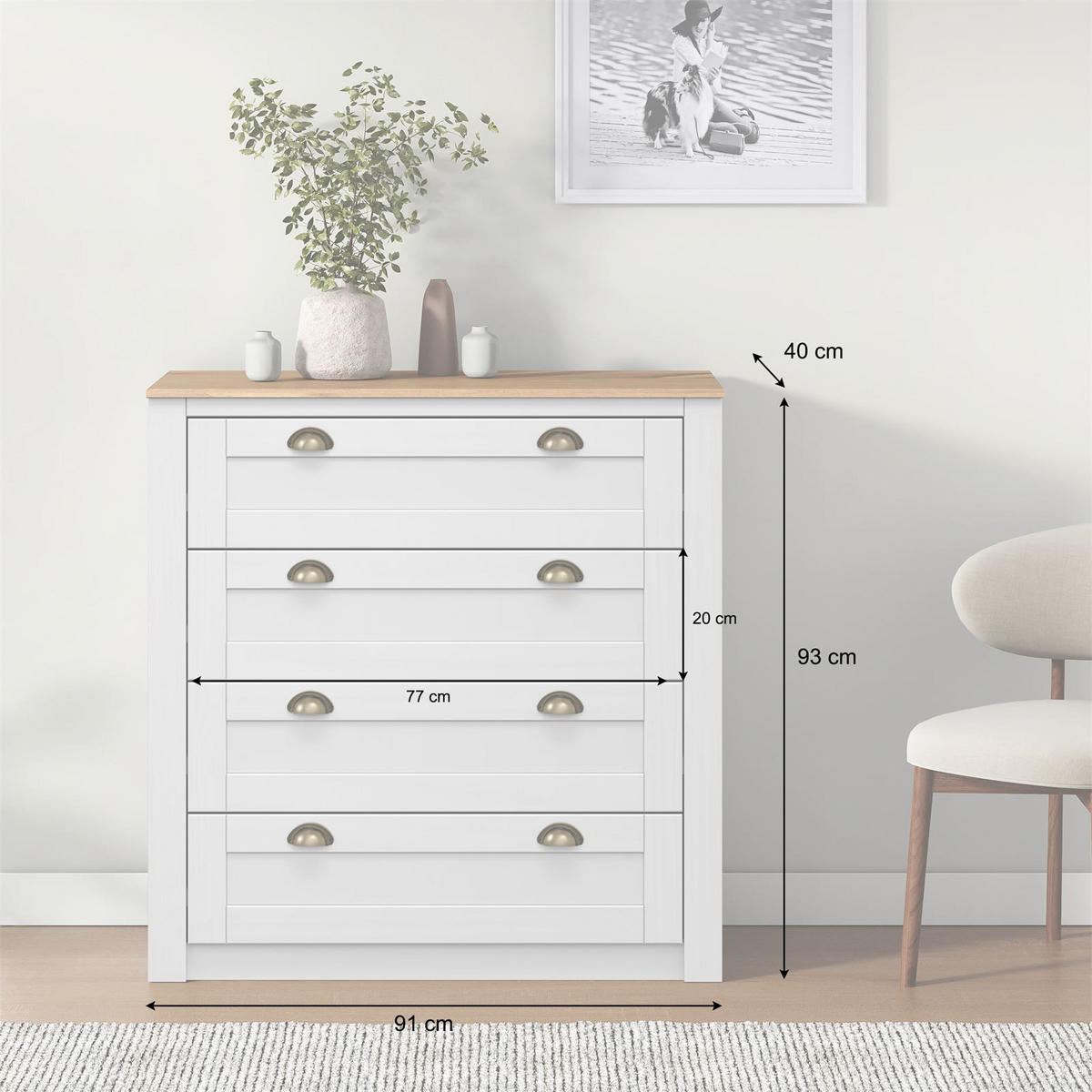 KOMMODE BOLTON - Weiß/Braun, Holz (91/93/40cm) - IDIMEX