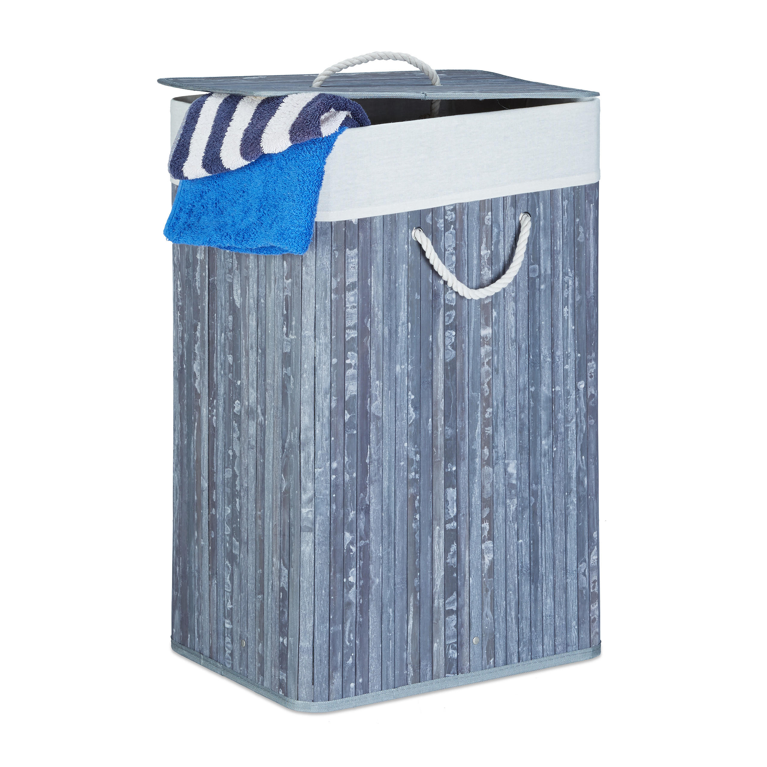 WÄSCHEKORB - Grau, Holz/Textil (43.5/65.5/33.5cm) - Relaxdays