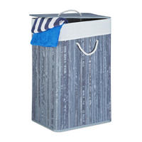 WÄSCHEKORB - Grau, Holz/Textil (43.5/65.5/33.5cm) - Relaxdays