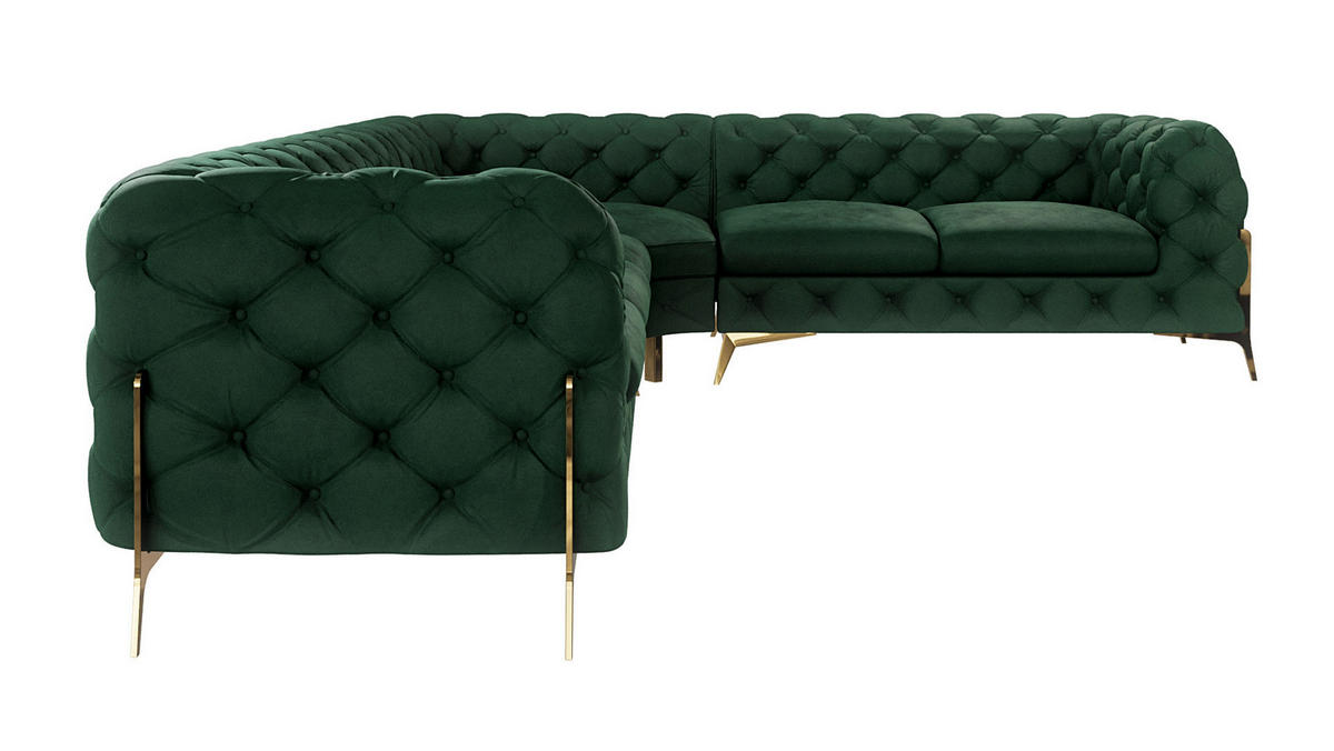ECKSOFA Chesterfield Lexi Flasche Grün Samt, langer Schenkel links - Smaragdgrün/Goldfarben, Holz/Textil (323/264cm) - S-Style Möbel