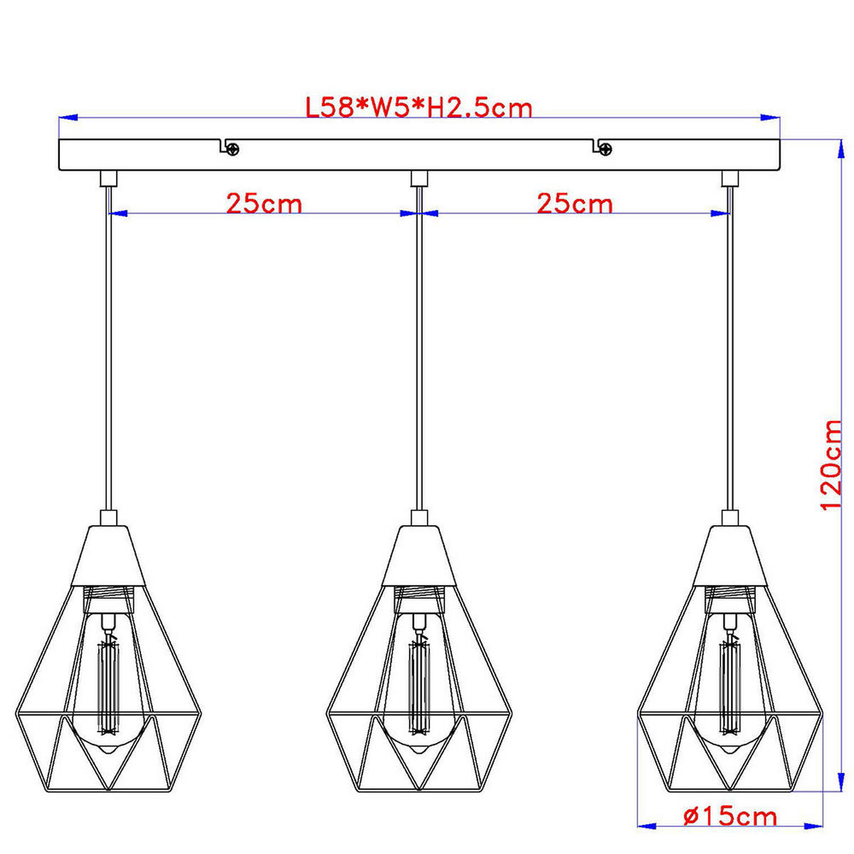 LED HÄNGELEUCHTE Metall Gitter Schwarz - Schwarz, Metall (58/15/120cm)
