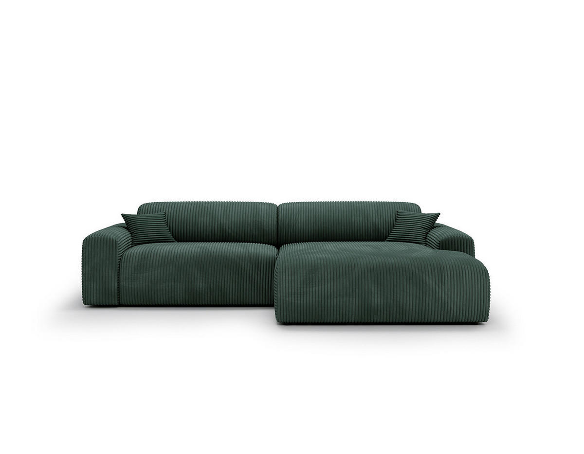 ECKSOFA mit Longchair - Cord - Schwarz/Grün, Kunststoff/Textil (284/178cm) - home24