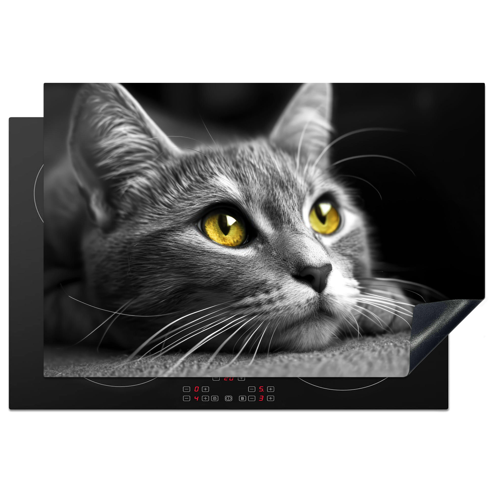 HERDABDECKPLATTE Katze - Grau - Tiere - Katze 78x52 cm - Grau, Kunststoff (78/0.2/52cm) - MuchoWow