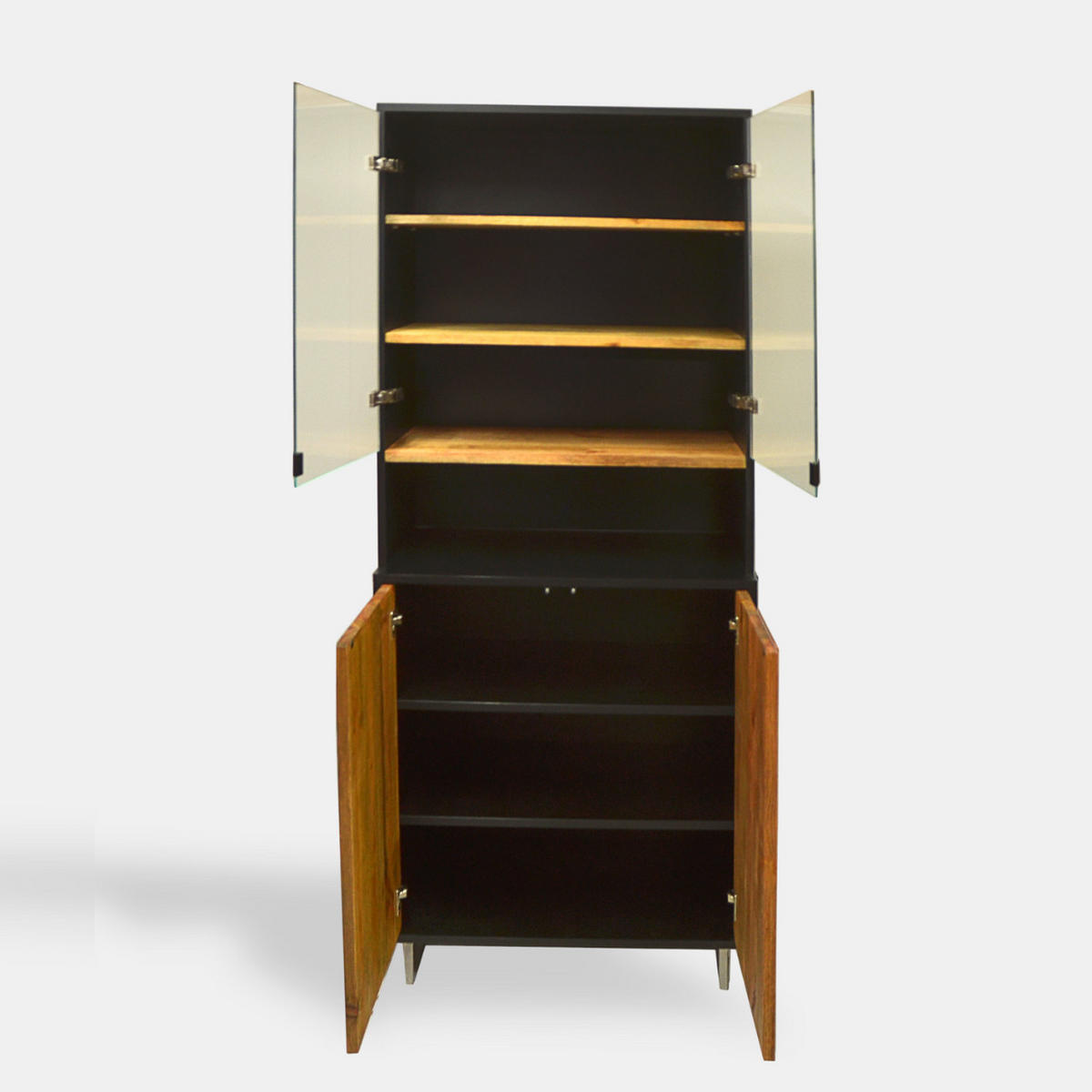 VITRINE oder Anrichte aus massivem Holz mit Glas für das Wohnzimmer NESCA II - Eichefarben, Holz (80/190/40cm) - Rawood Furniture