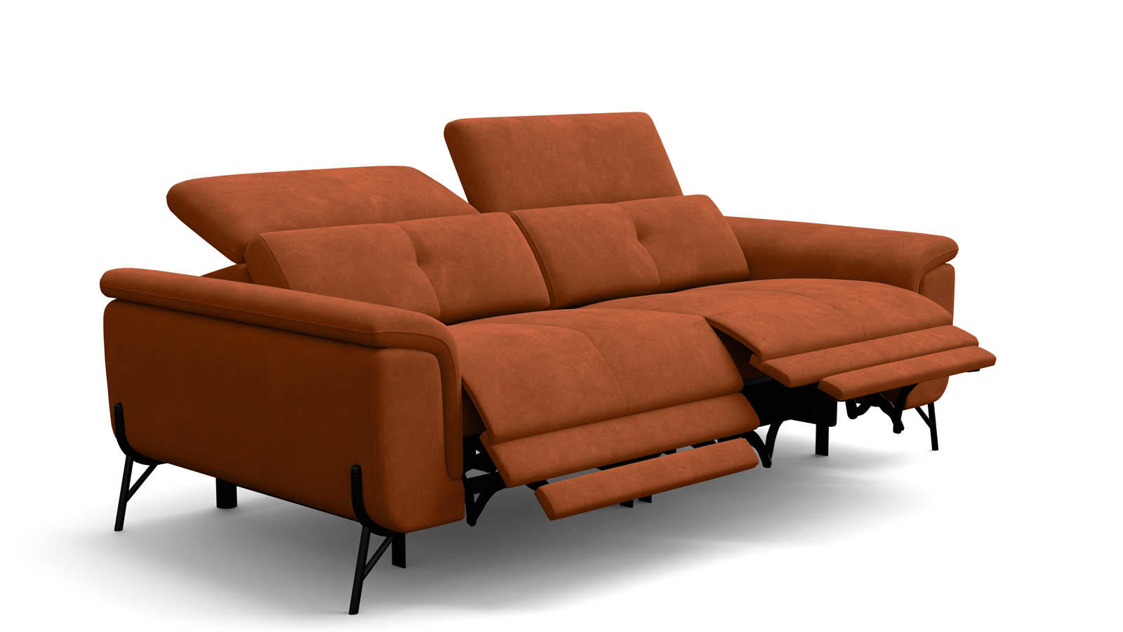 SOFA RELAX AVENA 3-Sitzer, dunkeloranger Veloursstoff - Dunkelorange/Schwarz, Holz/Textil (204/80/108cm) - Wozimo