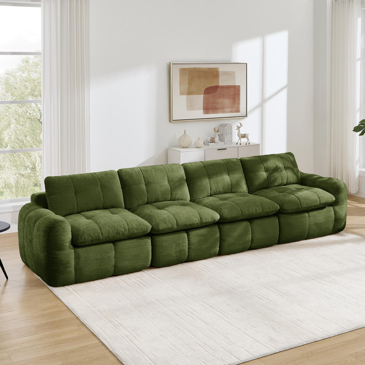 SOFA 334/97/68 cm in Grün aus Chenille, montagefrei und flexibel - Grün, Textil (97/68/334cm) - Flora Grace