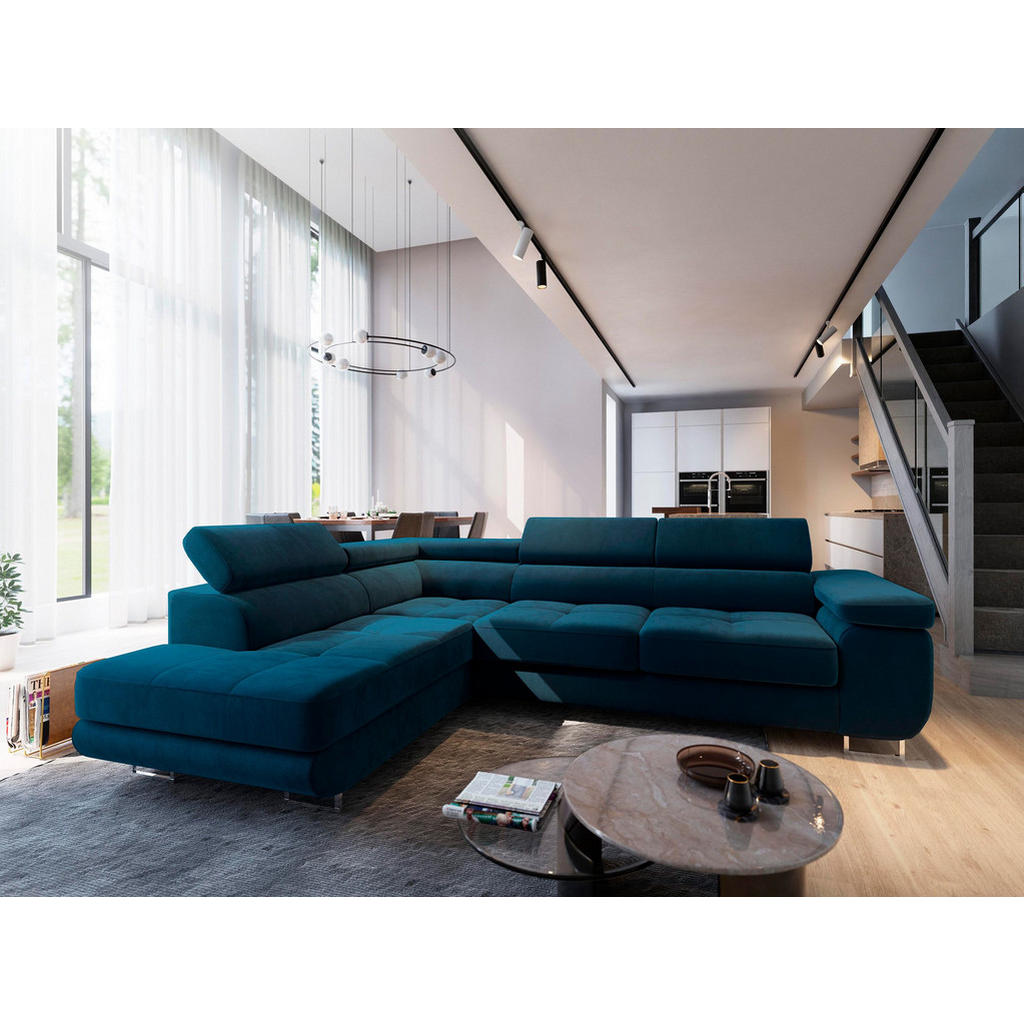 Thumbnail - Masseno Ecksofa, Blau, Holz, 5-Sitzer, L-Form,L-Form, 275x202 cm, Wohnzimmer, Sofas & Couches, Wohnlandschaften, Ecksofa...