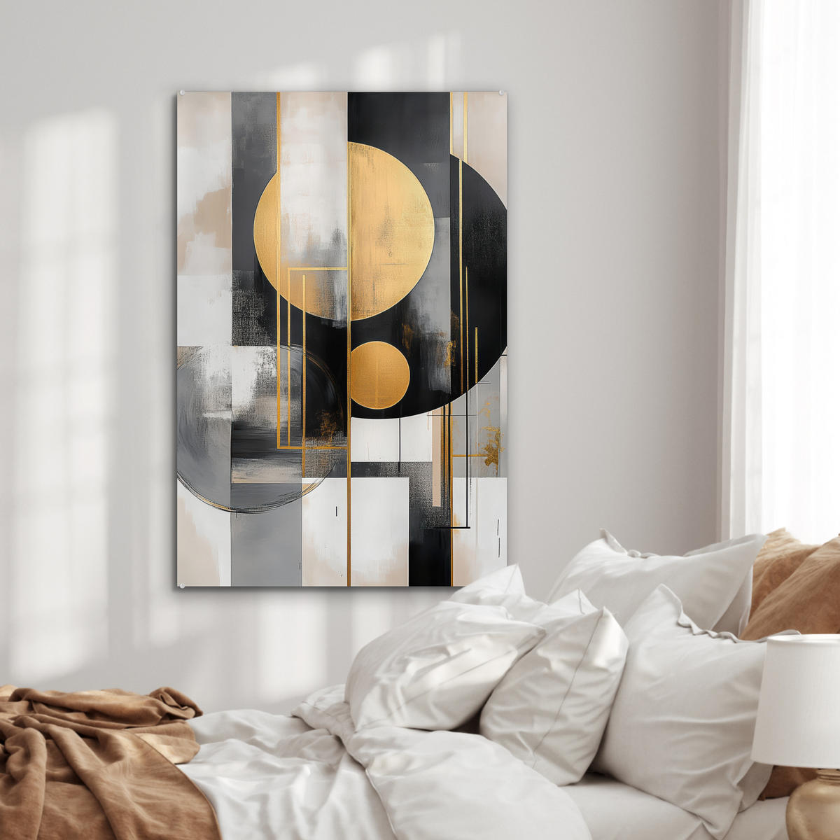 ACRYLGLASBILD Abstrakt - Gold - Silber - Formen - Ästhetisch - Modern 60x90 cm - Goldfarben, Glas (60/90cm) - MuchoWow