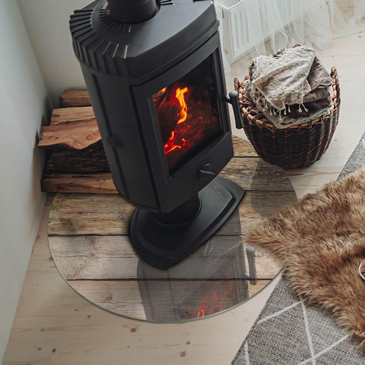 GLASPLATTE für Kamin Ø 70 cm - Beige, Glas (70/70/0.4cm) - TULUP