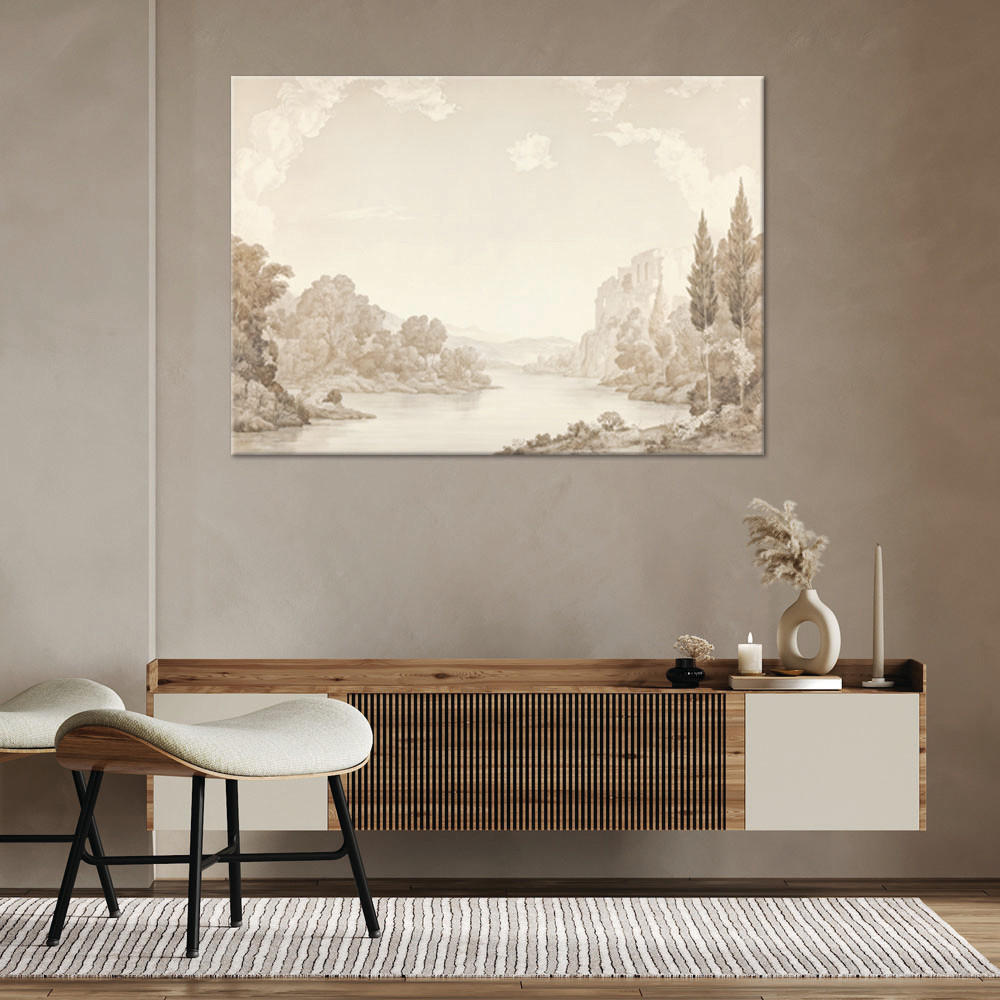 WANDBILD landschaft fluss sepia - Beige, Textil (60/40cm) - Feeby