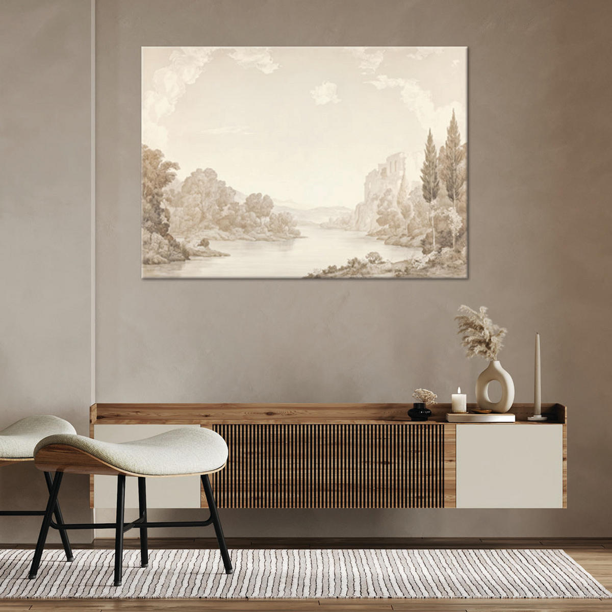 WANDBILD landschaft fluss sepia - Beige, Textil (60/40cm) - Feeby