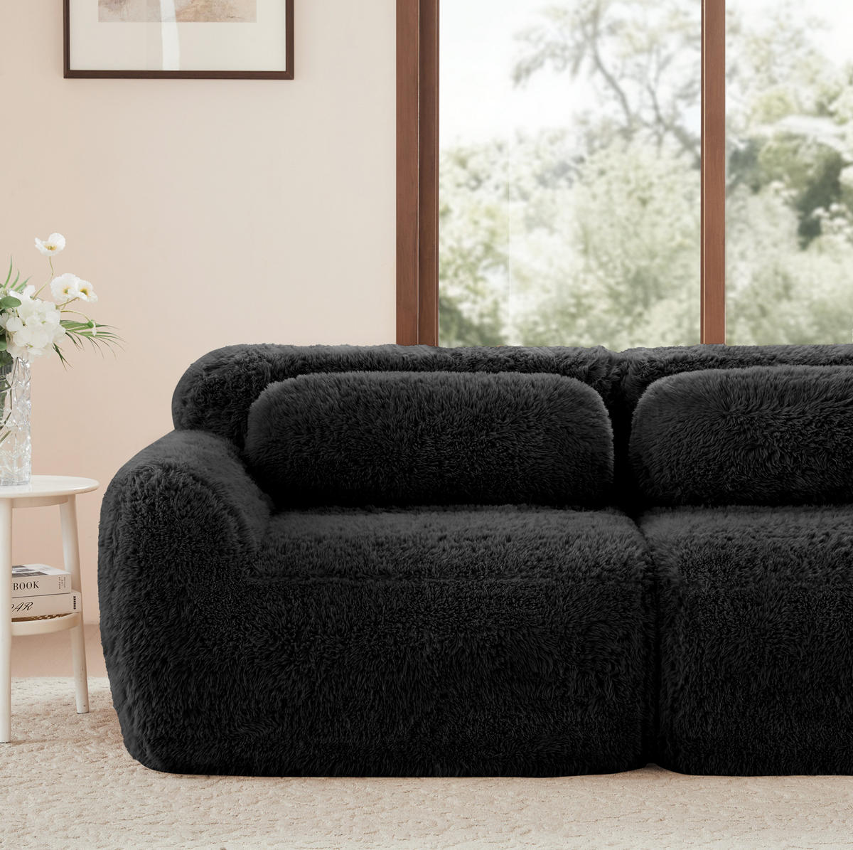 2-SITZER Sofa aus Plüsch in Schwarz mit modularem Design - Schwarz, Textil (104/73/204cm) - Modfu