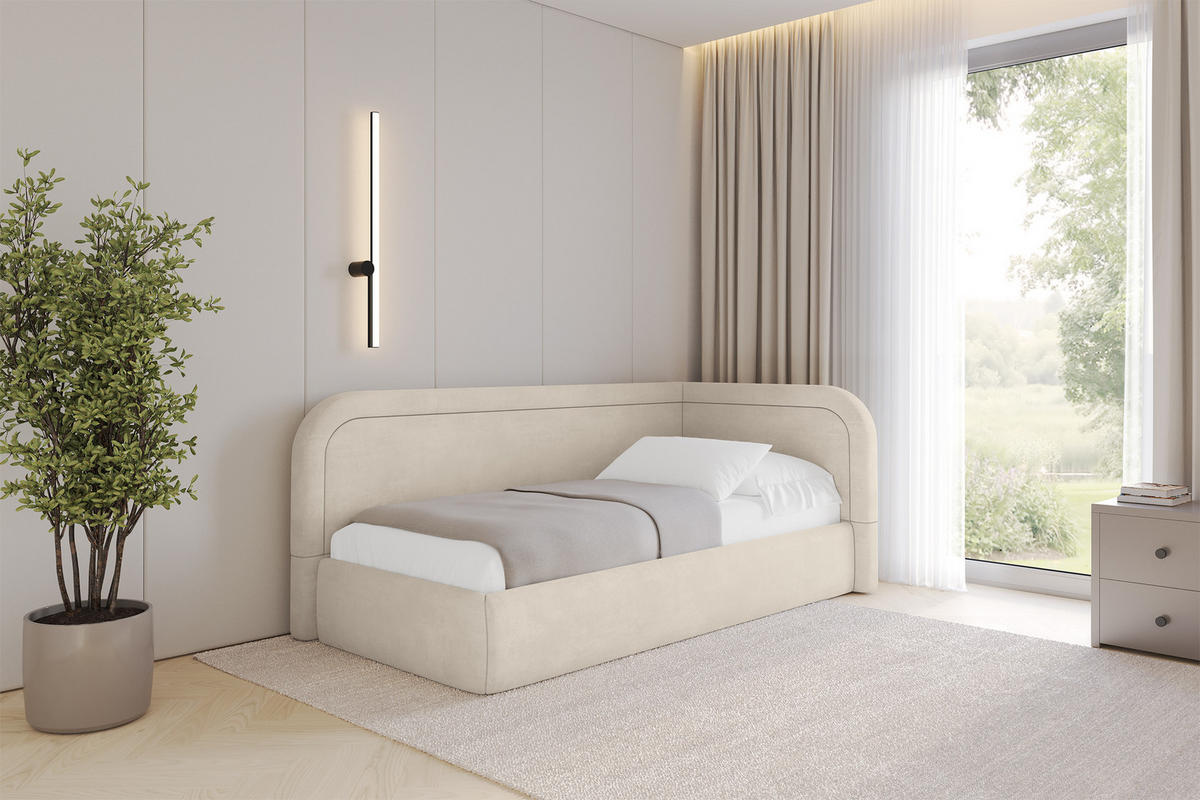 EINZELLBETT Jugendbett mit Bettkasten, Links - JOVY 80x200 Beige - Beige, Holzwerkstoff/Textil (80/200cm) - ALTDECOR