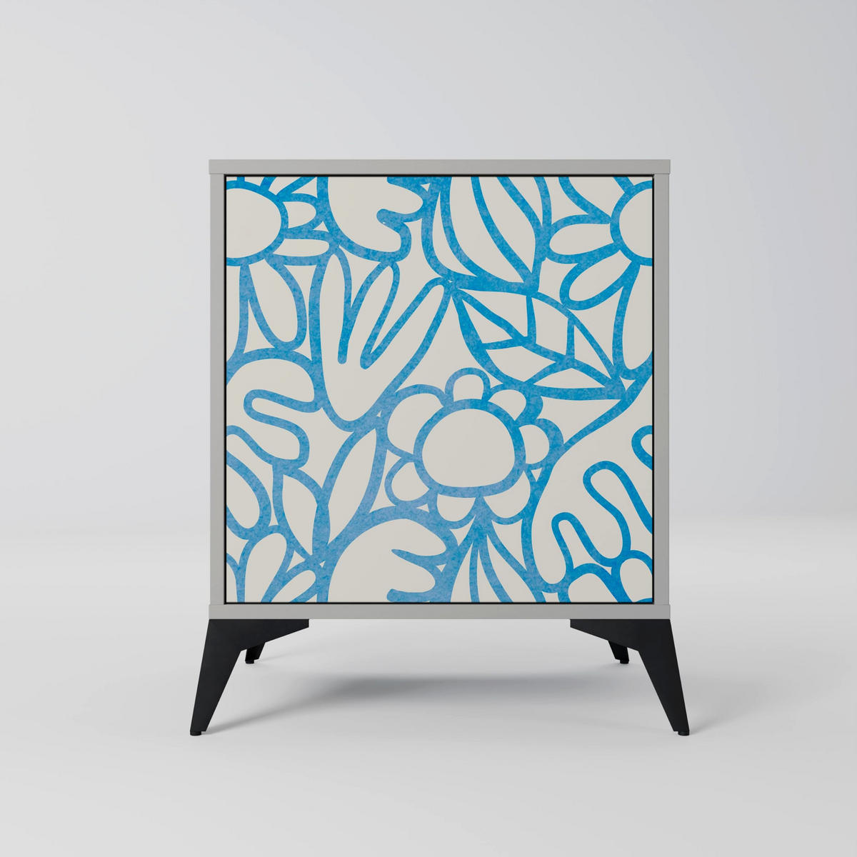 SIDEBOARD BLOOMY MORNING, Grau, 57,5x42x72,5 cm, Schwarze Metallfüße - Multicolor/Schwarz, Holzwerkstoff/Metall (57.5/72.5/42cm) - SpaceRebels