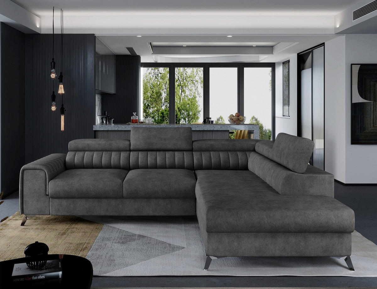 ECKSOFA Laurence mit Schlaffunktion & Bettkasten – 278 x 205 cm, verstellbare Kopfstützen - Anthrazit, Kunststoff (278/205cm) - Wohnideebilder