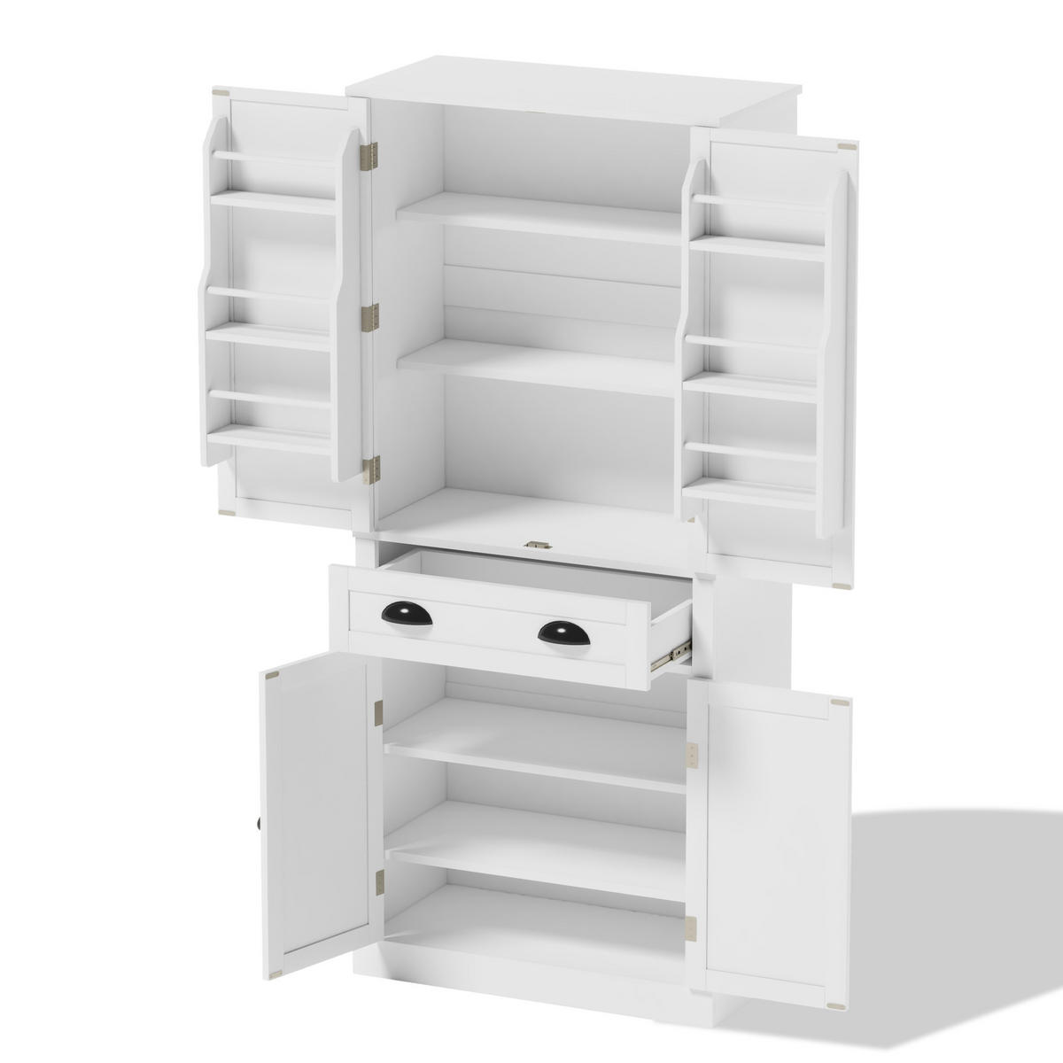 BUFFETSCHRANK, Vorratsschrank mit 4 Türen & 1 Schublade, 4 verstellbare Einlegeböden, Holzwerkstoff, 80/40/182 cm, Weiß - Weiß, Holzwerkstoff (80/182/40cm) - Modfu