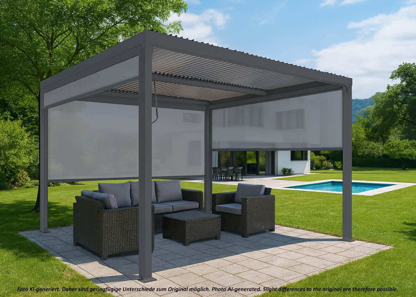 ALU PERGOLA MIT SEITENWAND Anthrazit - Anthrazit, Metall (368/224/306cm) - MCW