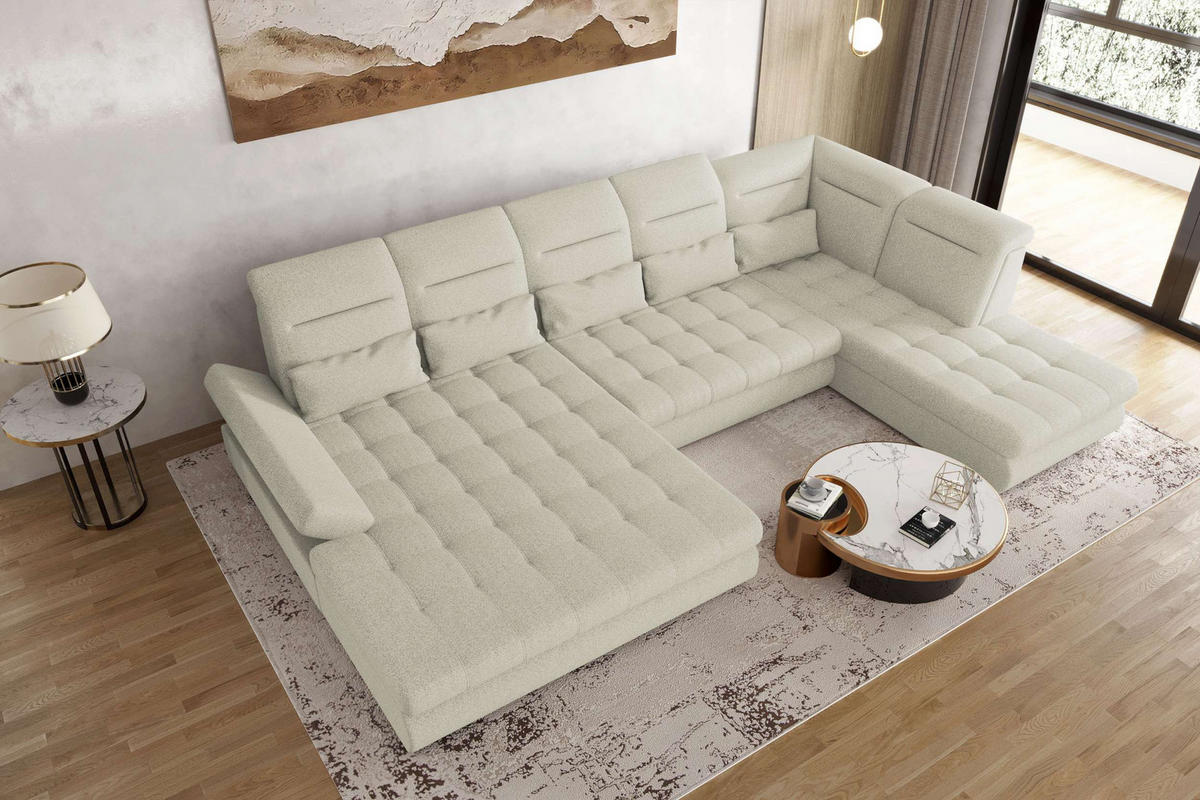 WOHNLANDSCHAFT Toscana Strukturstoff inkl. Schlaffunktion - Hellgrau, Textil (208/87/358cm) - 99rooms