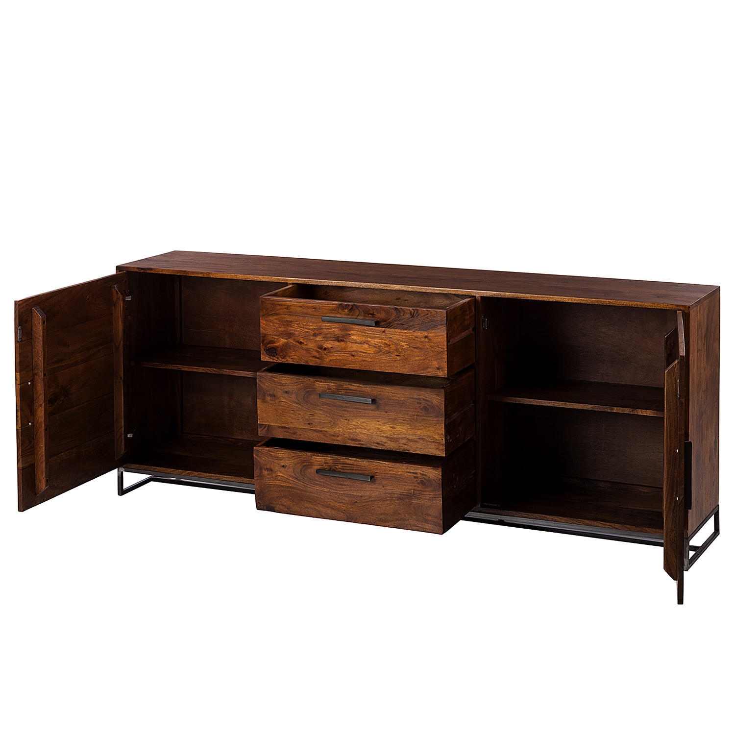 SIDEBOARD - Akazie massiv / Eisen, Typ A - Akaziefarben, Holz (200/80/40cm) - home24