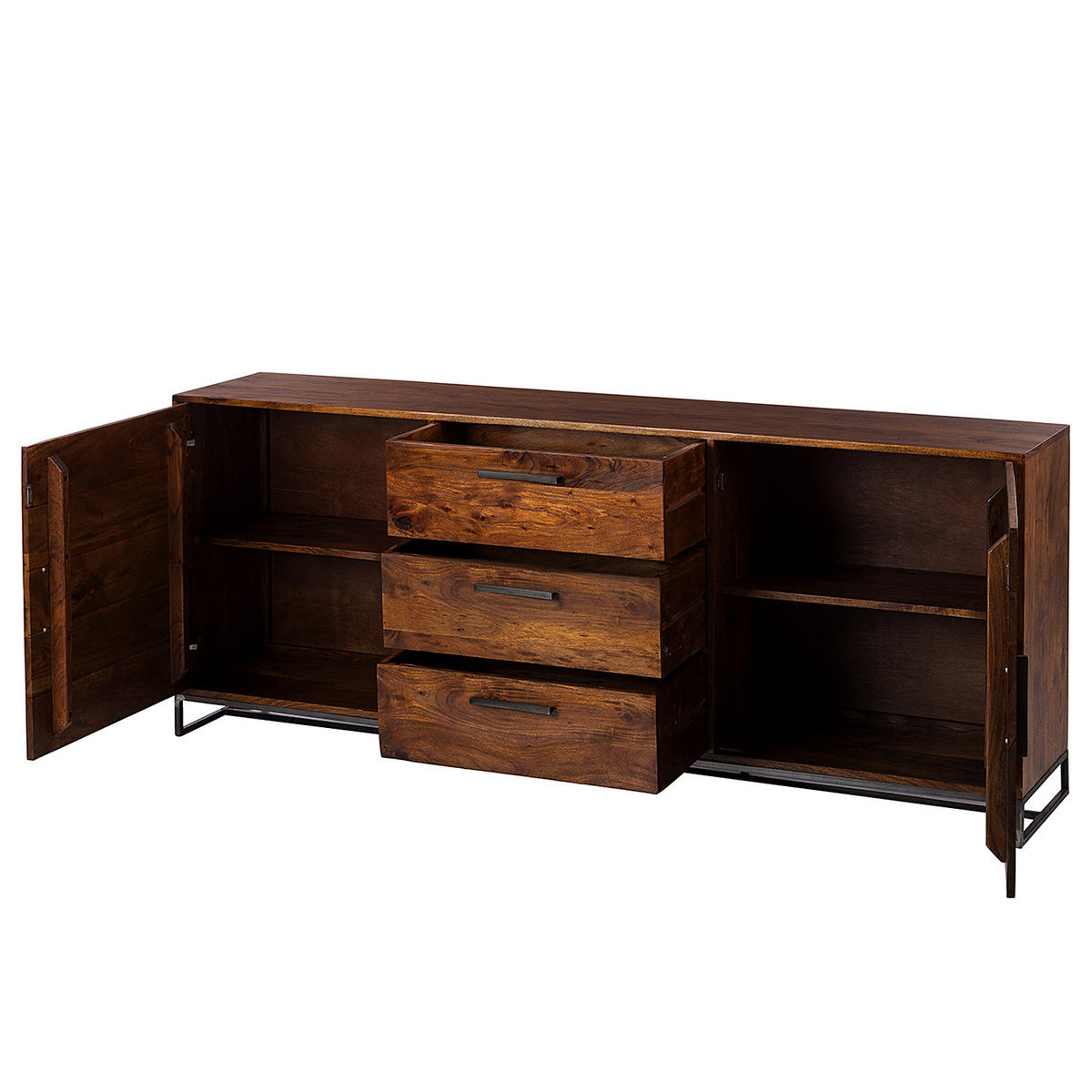 SIDEBOARD - Akazie massiv / Eisen, Typ A - Akaziefarben, Holz (200/80/40cm) - home24