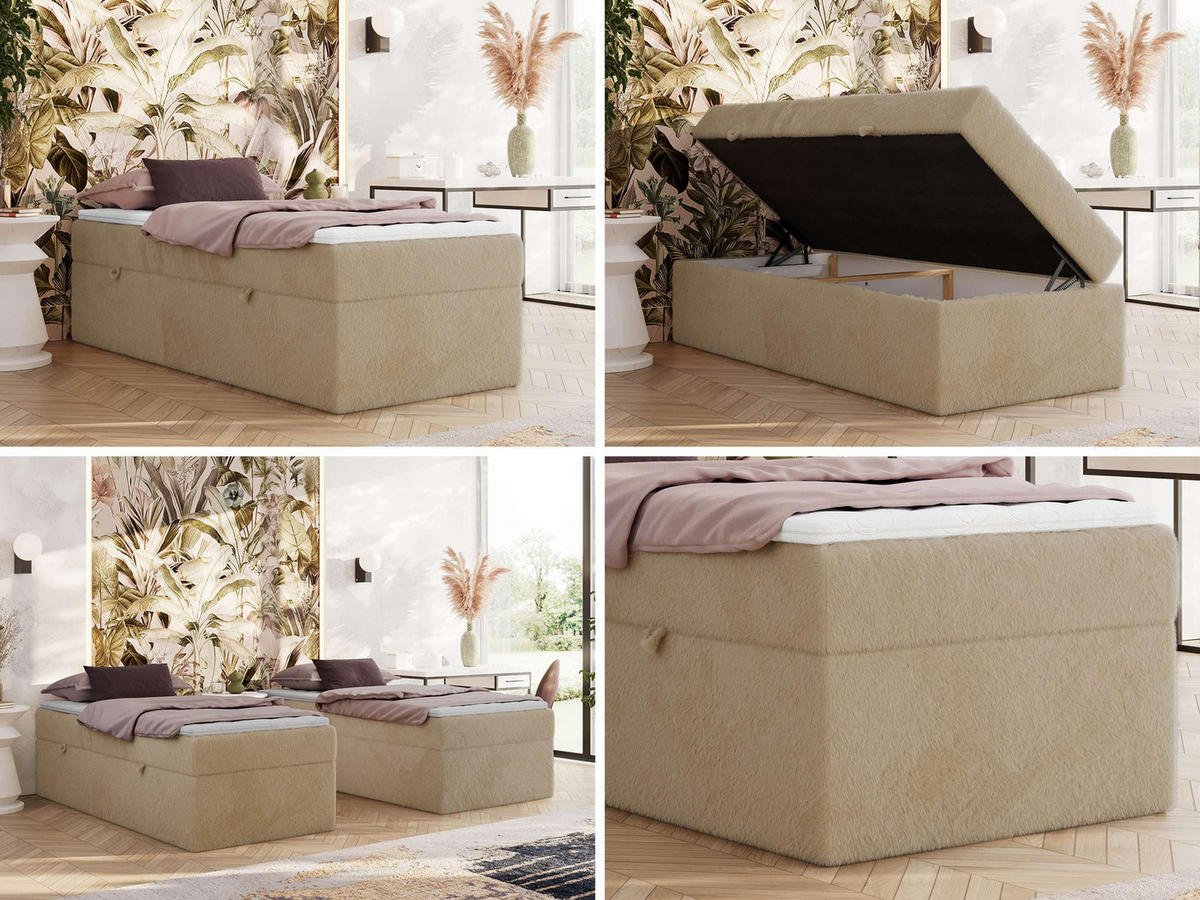 BOXBETT ZERO 90/200 - Beige Plüsch - H4 - Topper Visco - Beige, Textil (90/200cm) - MKS