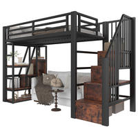 HOCHBETT 90/200 cm aus Metall und MDF mit LED-Beleuchtung, Ablage und Stauraum - Schwarz, Holzwerkstoff (90/200cm) - Flora Grace